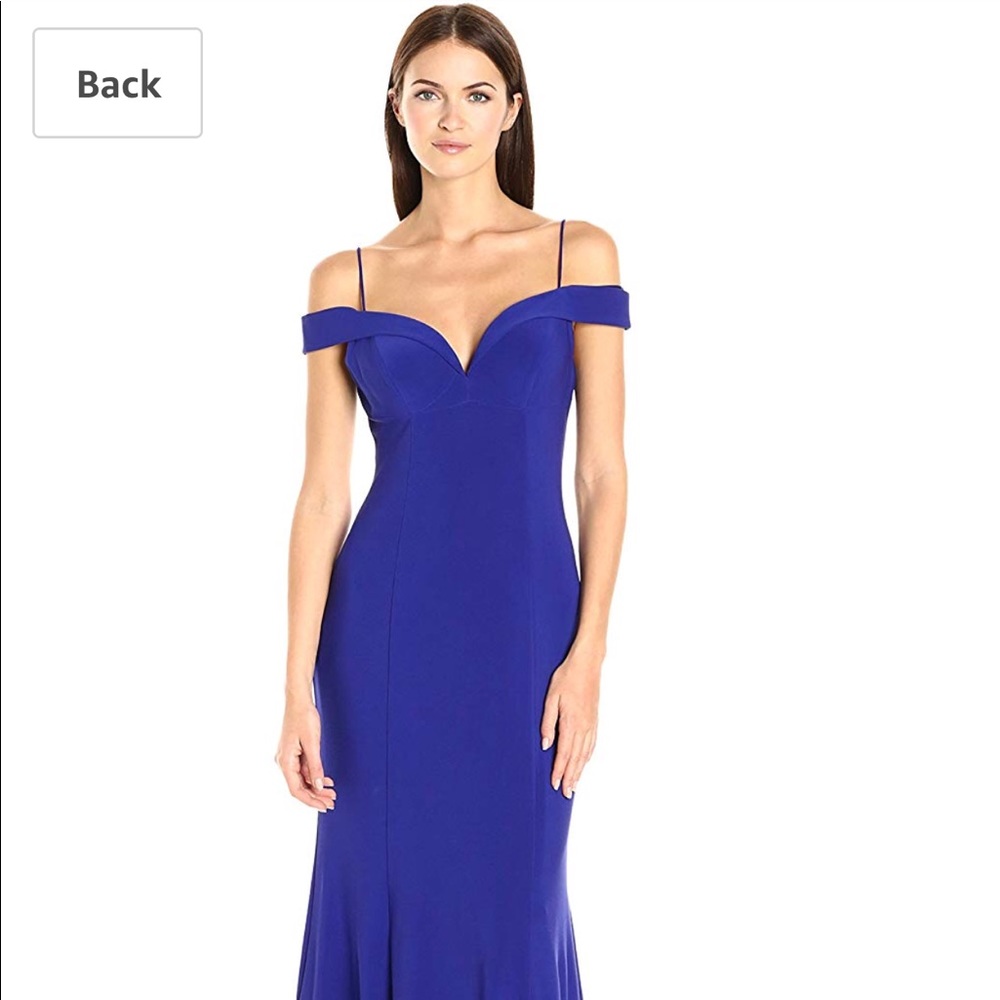 Adrianna Papell Navy Mermaid Off the Shoulder Gown